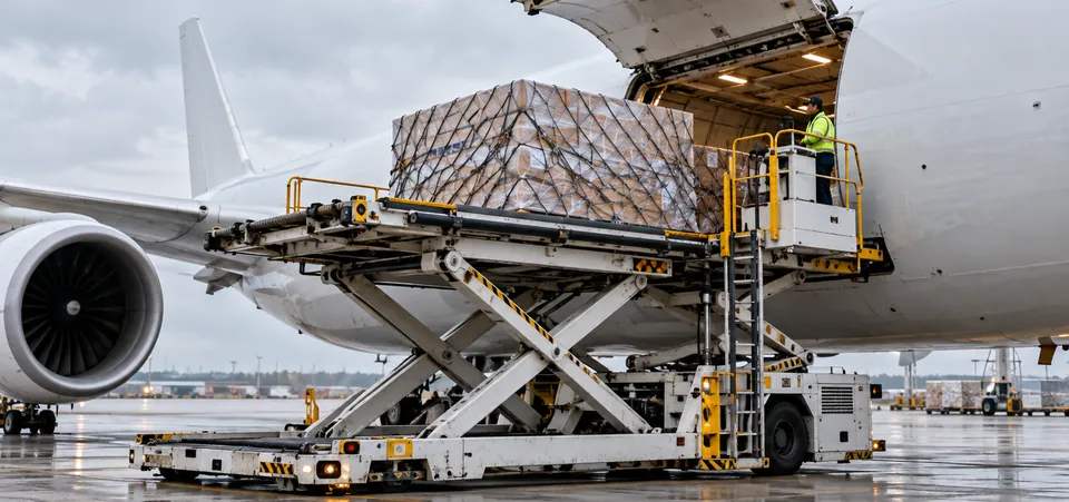 Shipping from China to Australia Air cargo loader — logistics illustration