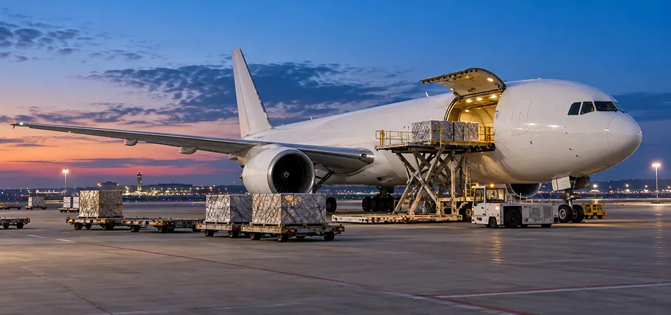 Shipping from China to Australia Aircraft apron — logistics illustration
