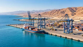 Arid seaport — logistics illustration