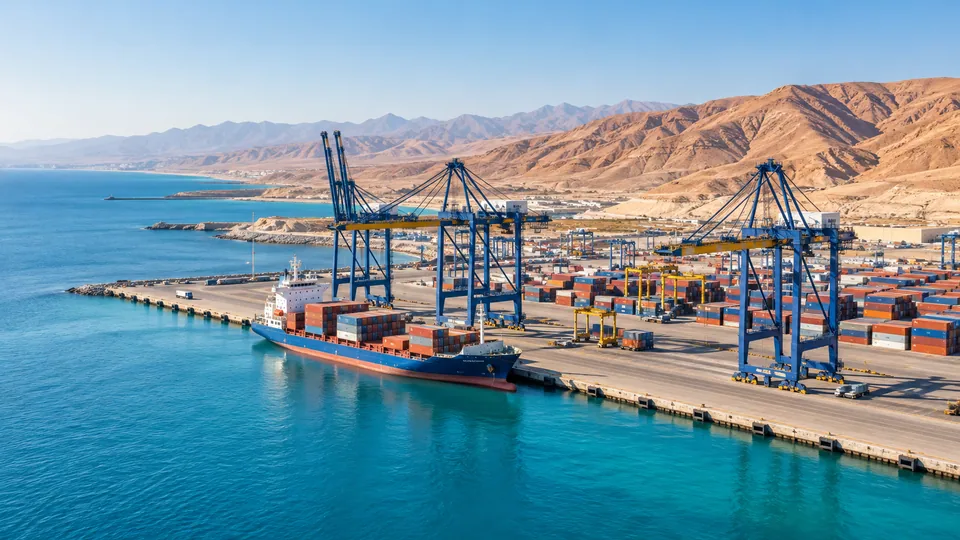 Arid seaport — logistics illustration