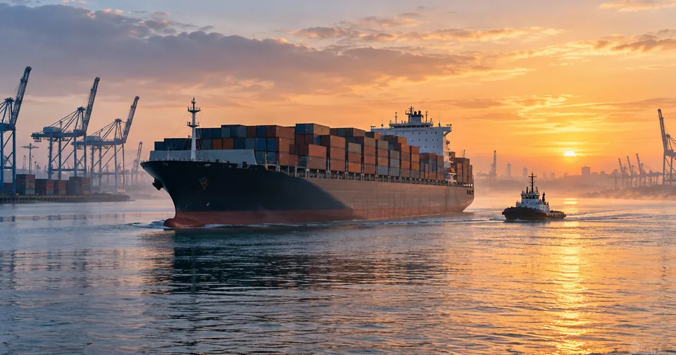 Harbour dawn — logistics illustration