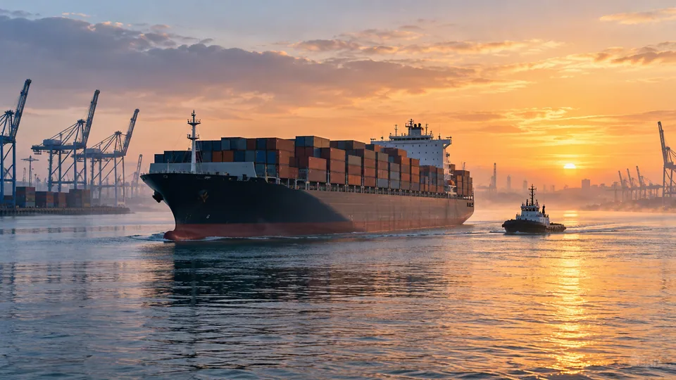 Harbour dawn — logistics illustration