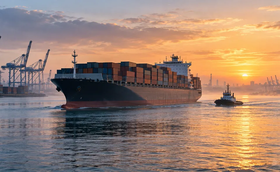 Harbour dawn — logistics illustration