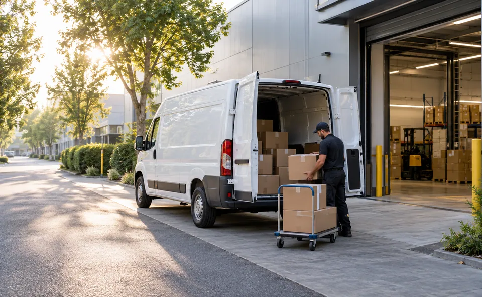 Cost of Shipping From China to USA Last mile van — logistics illustration