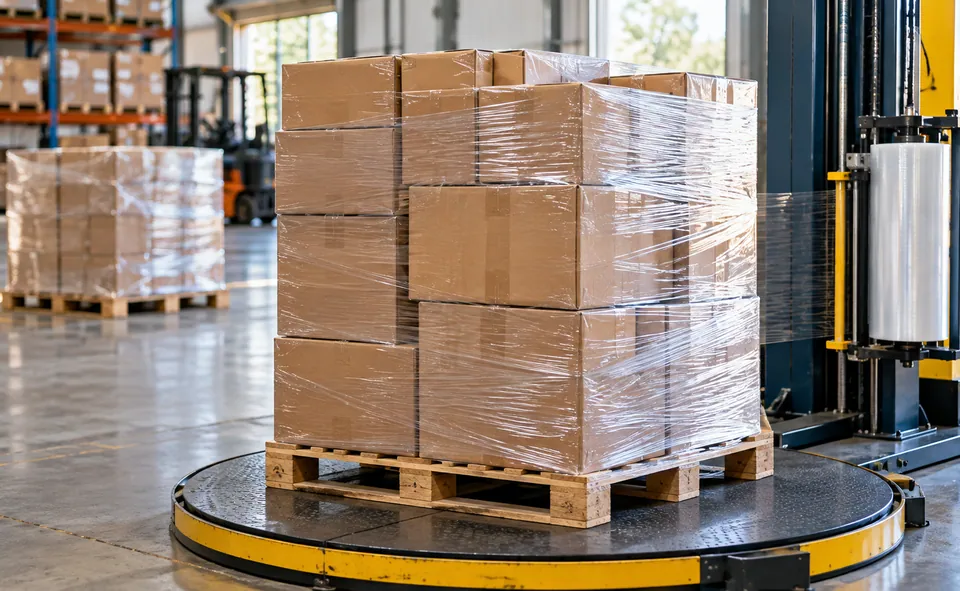 Sea Freight from China to Australia Pallet wrapping — logistics illustration