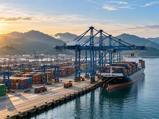 Tropical port — logistics illustration