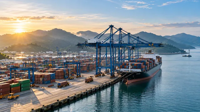 Tropical port — logistics illustration