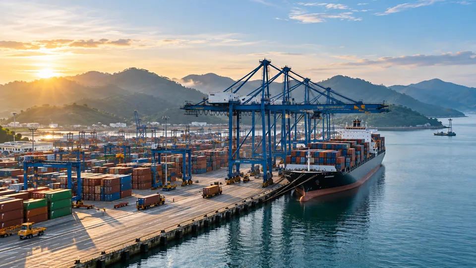 Tropical port — logistics illustration